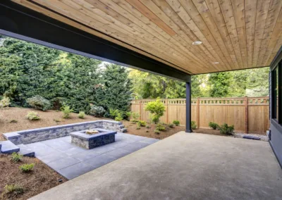 New modern backyard patio with fire pit
